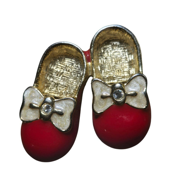 Vintage Brooch Red Goldtone Ruby Slippers Baby Shoes Mother's Pin Collectible - Picture 7 of 7